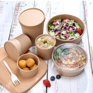 50pcs/pack Thick Paper Bowl Disposable Fast Food Package Takeaway Box With Lid